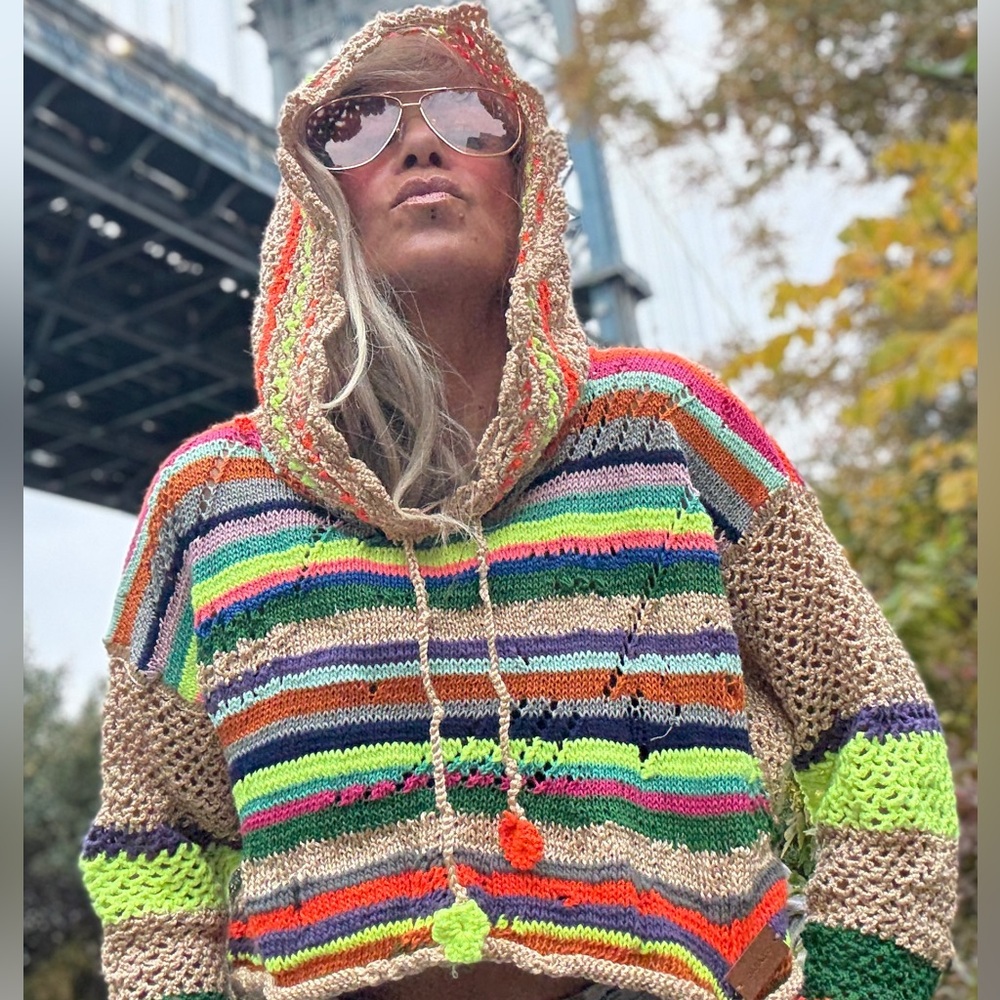 Colorful Striped Knit Hoodie